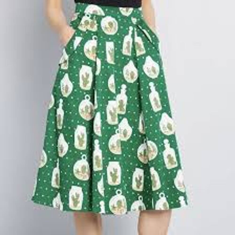 Modcloth Green Terrarium Print Midi Skirt
